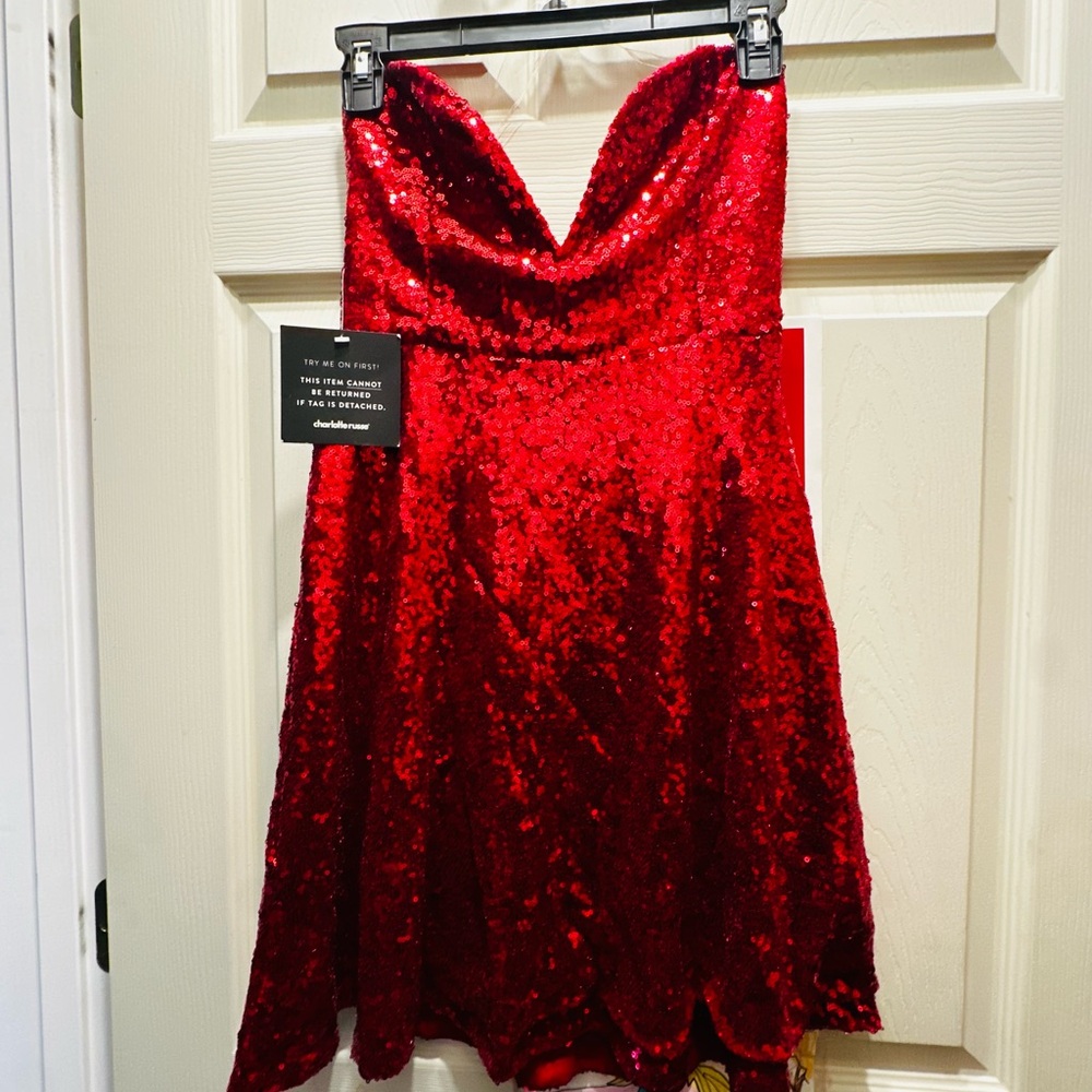 Charlotte Russe Red Sequin Strapless Dress